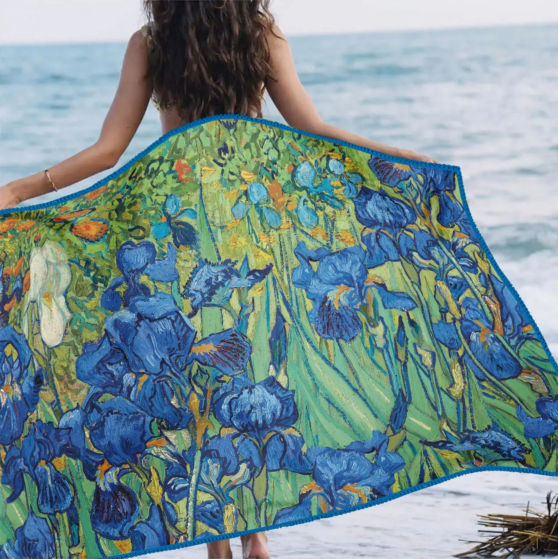 Oversized Beach Towel 40x63" - Microfiber, Quick-Dry, van Gogh Irises