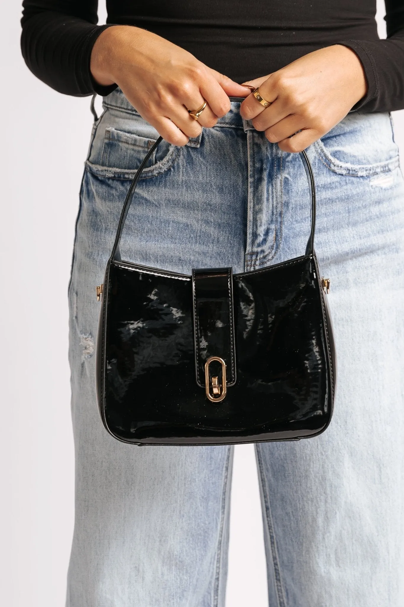 Paige Black Vegan Leather Shoulder Crossbody Bag