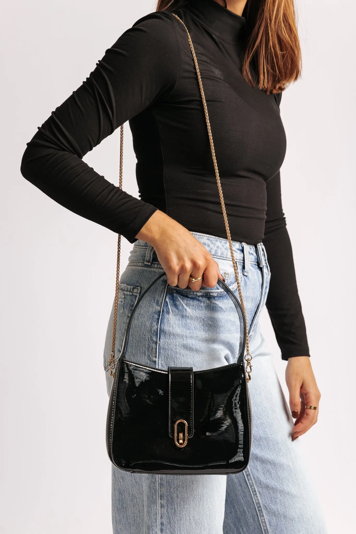 Paige Black Vegan Leather Shoulder Crossbody Bag