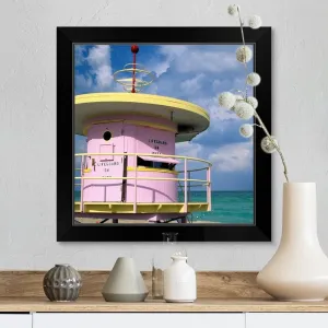 "Art deco lifeguard station, Miami, South Beach, FL" Black Framed Print