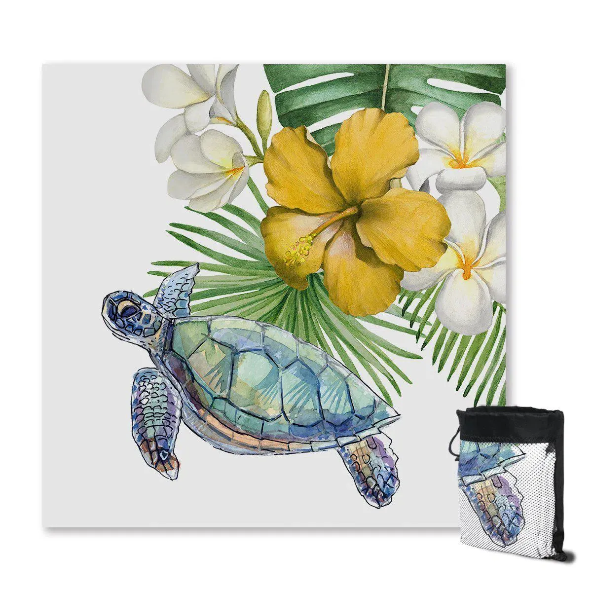 Sea Turtle and Flowers Sand Free Towel