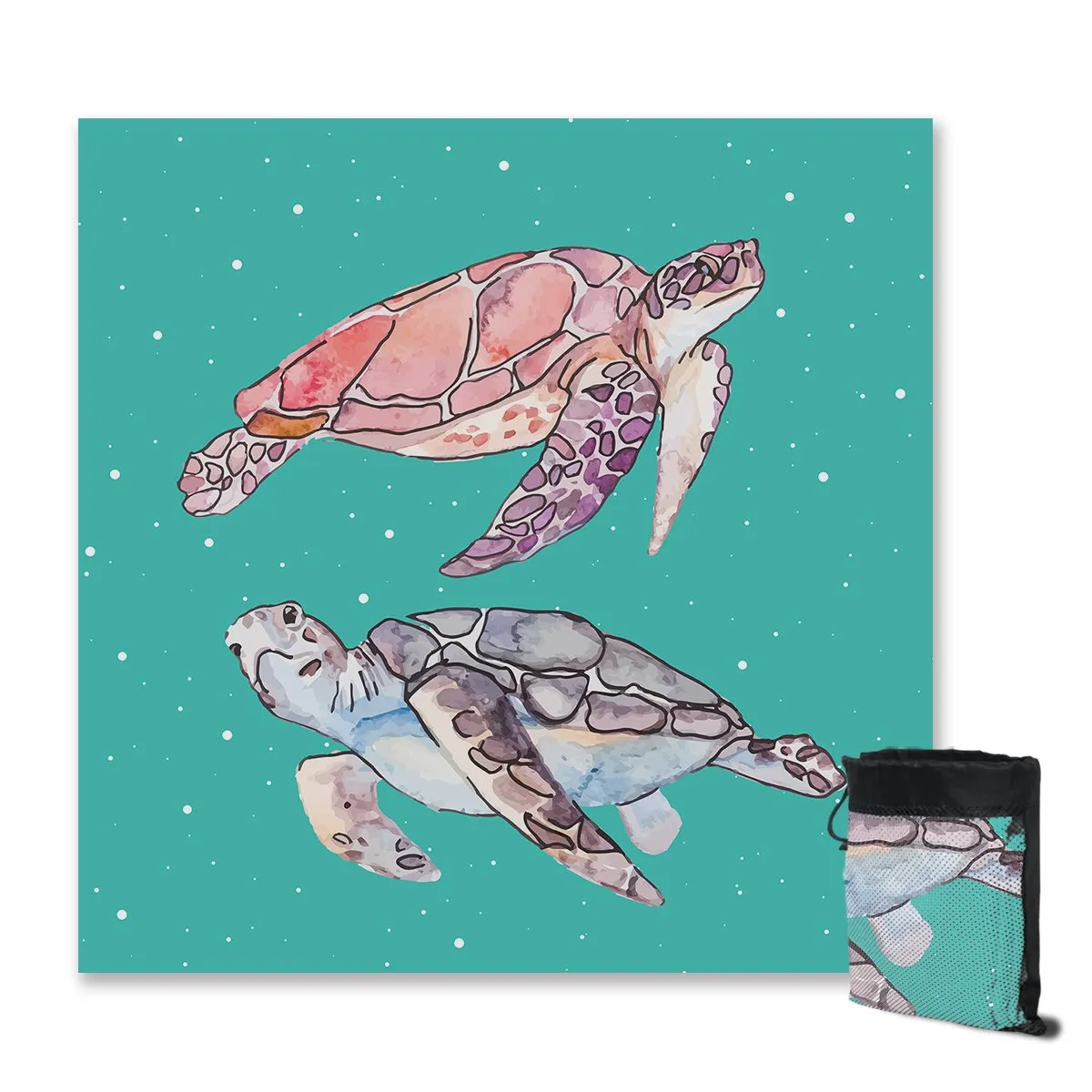 Sea Turtles in Green Sand Free Towel