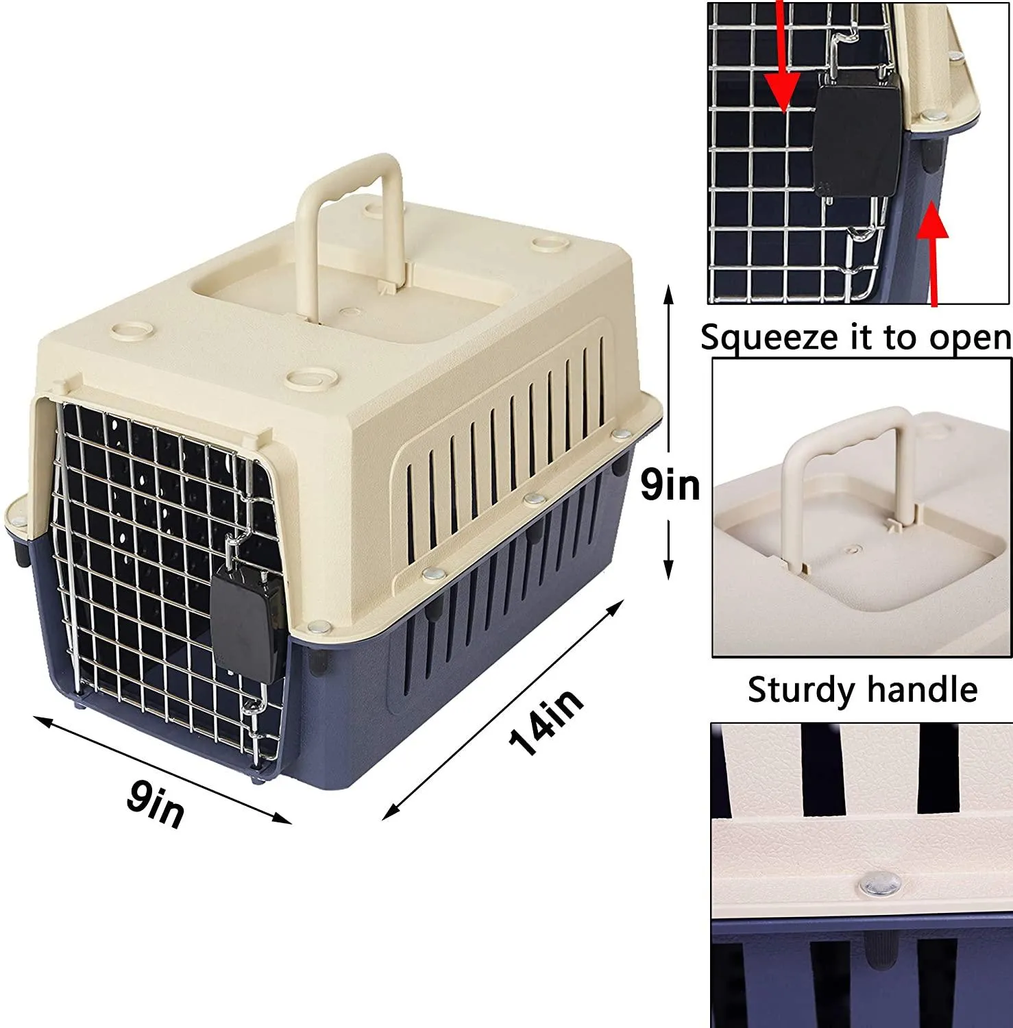 Small Plastic Cat & Dog Carrier Cage Portable Pet Box Airline Approved Pet Kennel, Blue