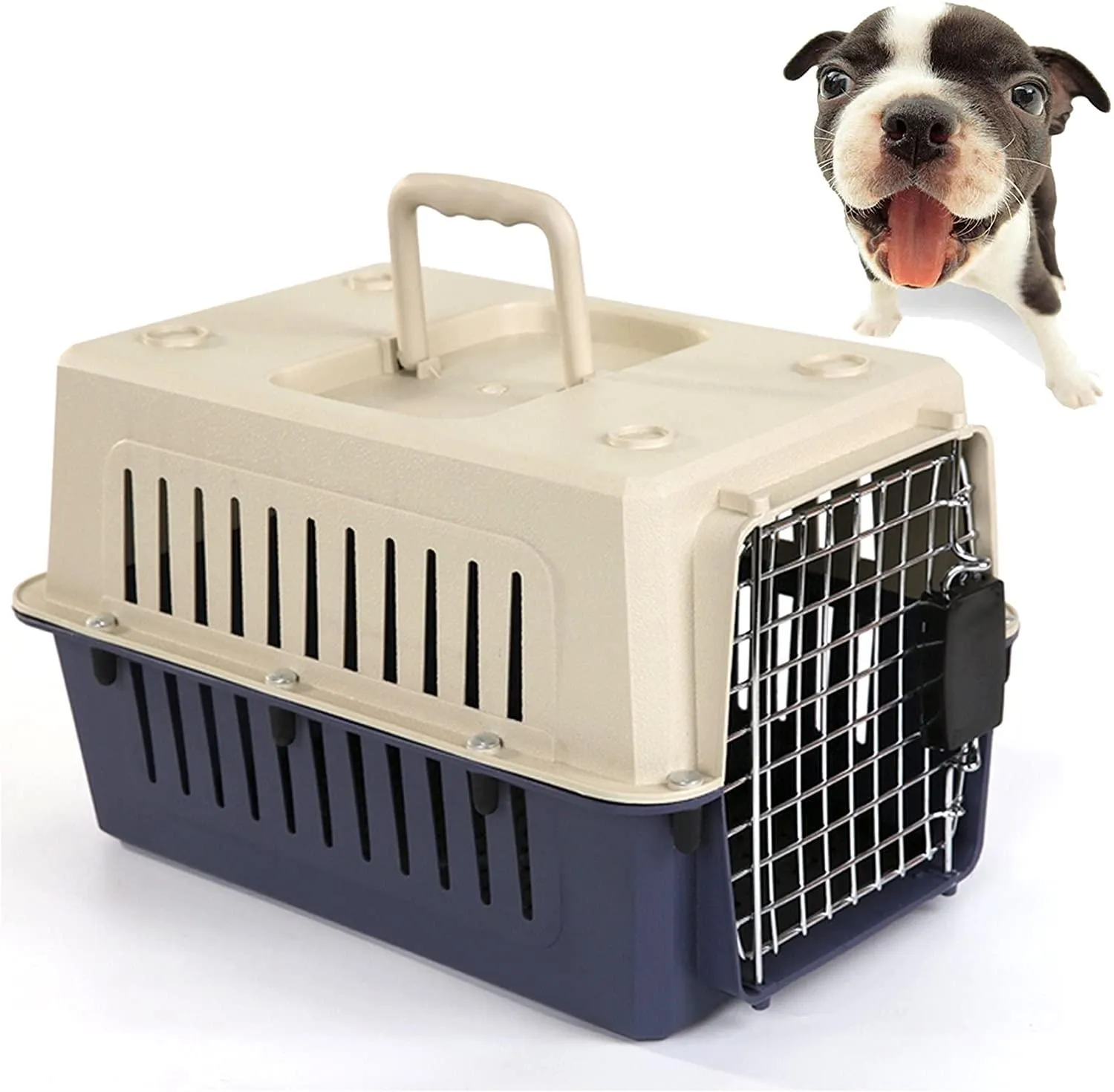 Small Plastic Cat & Dog Carrier Cage Portable Pet Box Airline Approved Pet Kennel, Blue