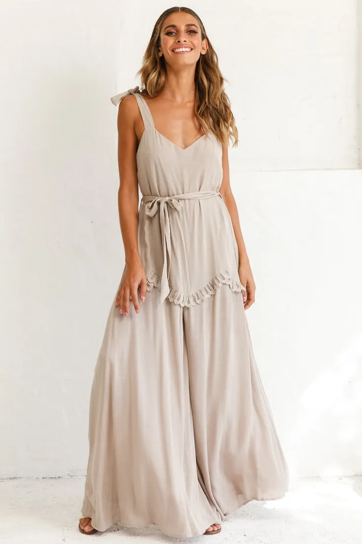 Talitha Tie Strap Wide Leg Jumpsuit Stone