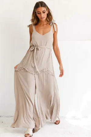 Talitha Tie Strap Wide Leg Jumpsuit Stone