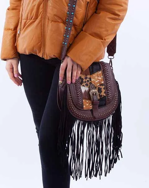 Western Shoulder Bag Suede Brown Fringe