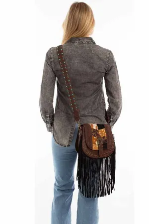 Western Shoulder Bag Suede Brown Fringe