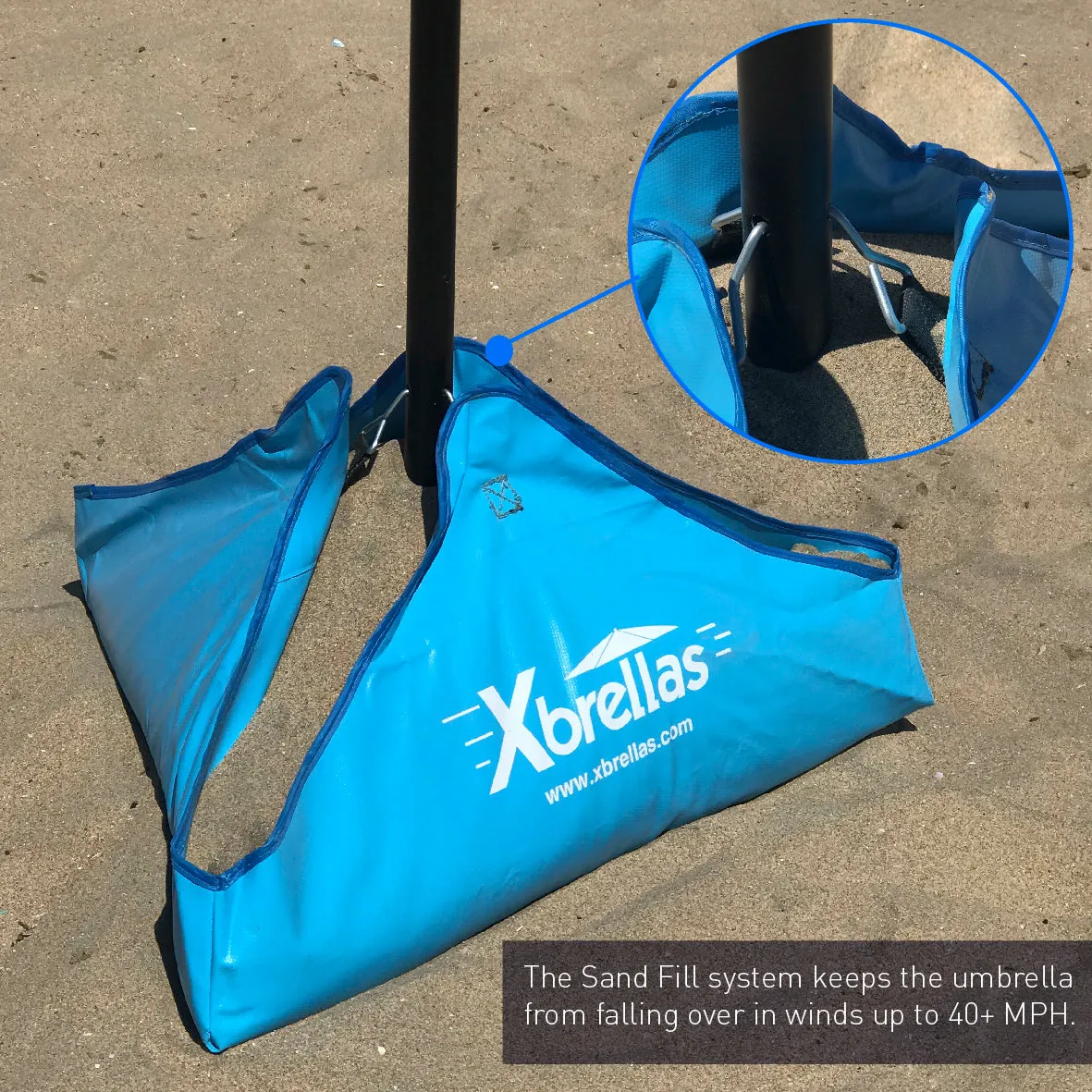 Xbrellas – The Best High Wind Resistant Large 7.5’ Beach Umbrella.  6 Heavy Duty Strong Fiberglass Ribs, Marine Grade