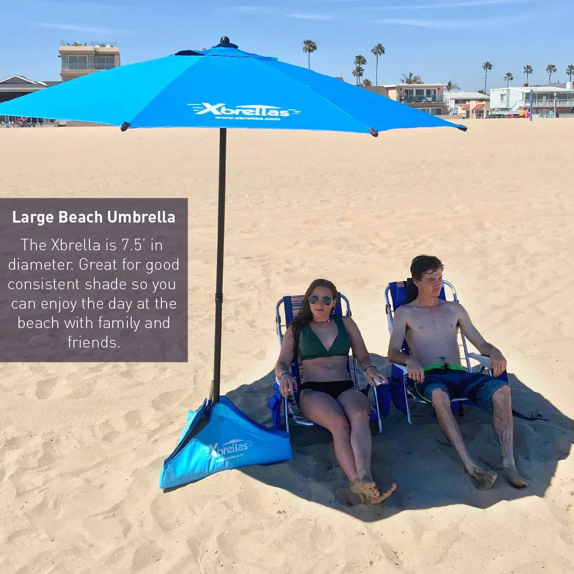 Xbrellas – The Best High Wind Resistant Large 7.5’ Beach Umbrella.  6 Heavy Duty Strong Fiberglass Ribs, Marine Grade